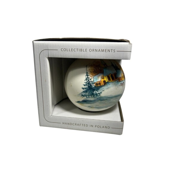 Vintage Hand Painted Glass Ball Ornament Christmas Winter Church Scene  5” H - Picture 11 of 13